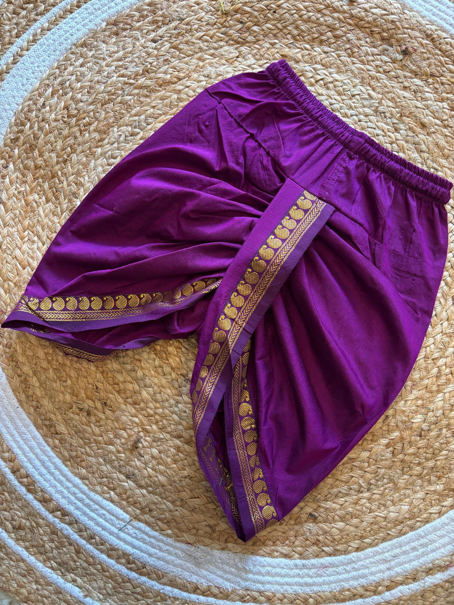 Wine with zari border cotton silk dhoti baby boy ethnic bottom wear