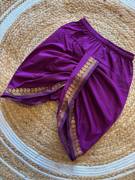 Wine with zari border cotton silk dhoti baby boy ethnic bottom wear
