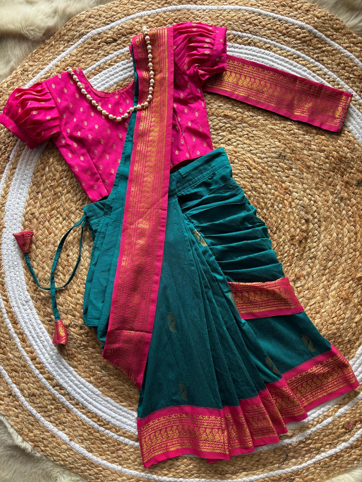 Peacock green and pink - Ready to wear saree for kids Ethnic wear for baby girl