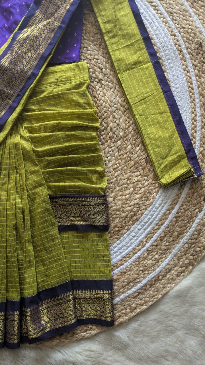 Lime green with purple checks - Ready to wear saree for kids Ethnic wear for baby girl