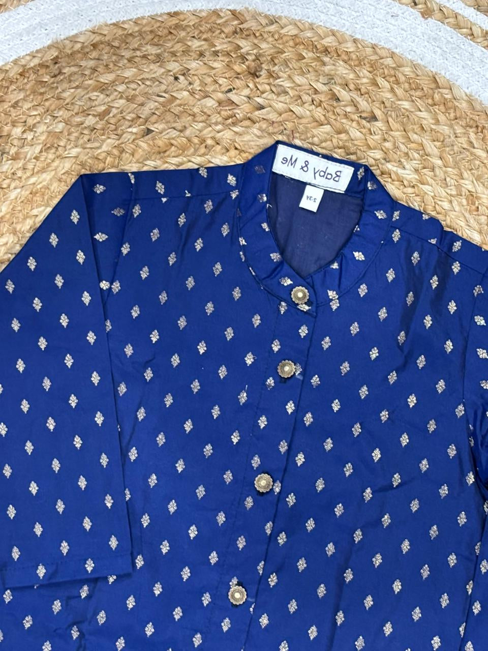 Navy Blue Semi silk kurta baby boy ethnic top wear