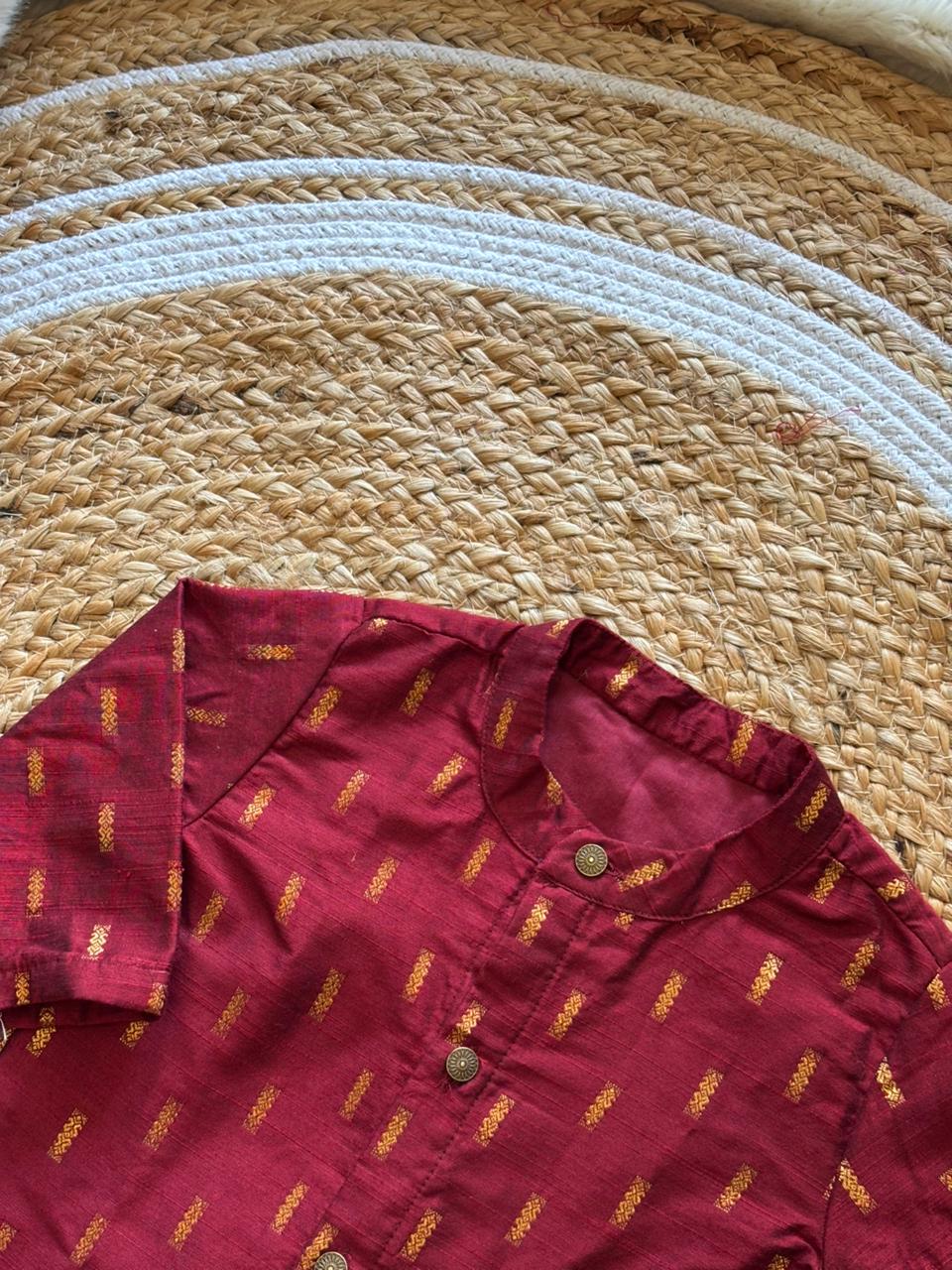 Maroon (slub) Traditional Kurta for baby boy ethnic top wear