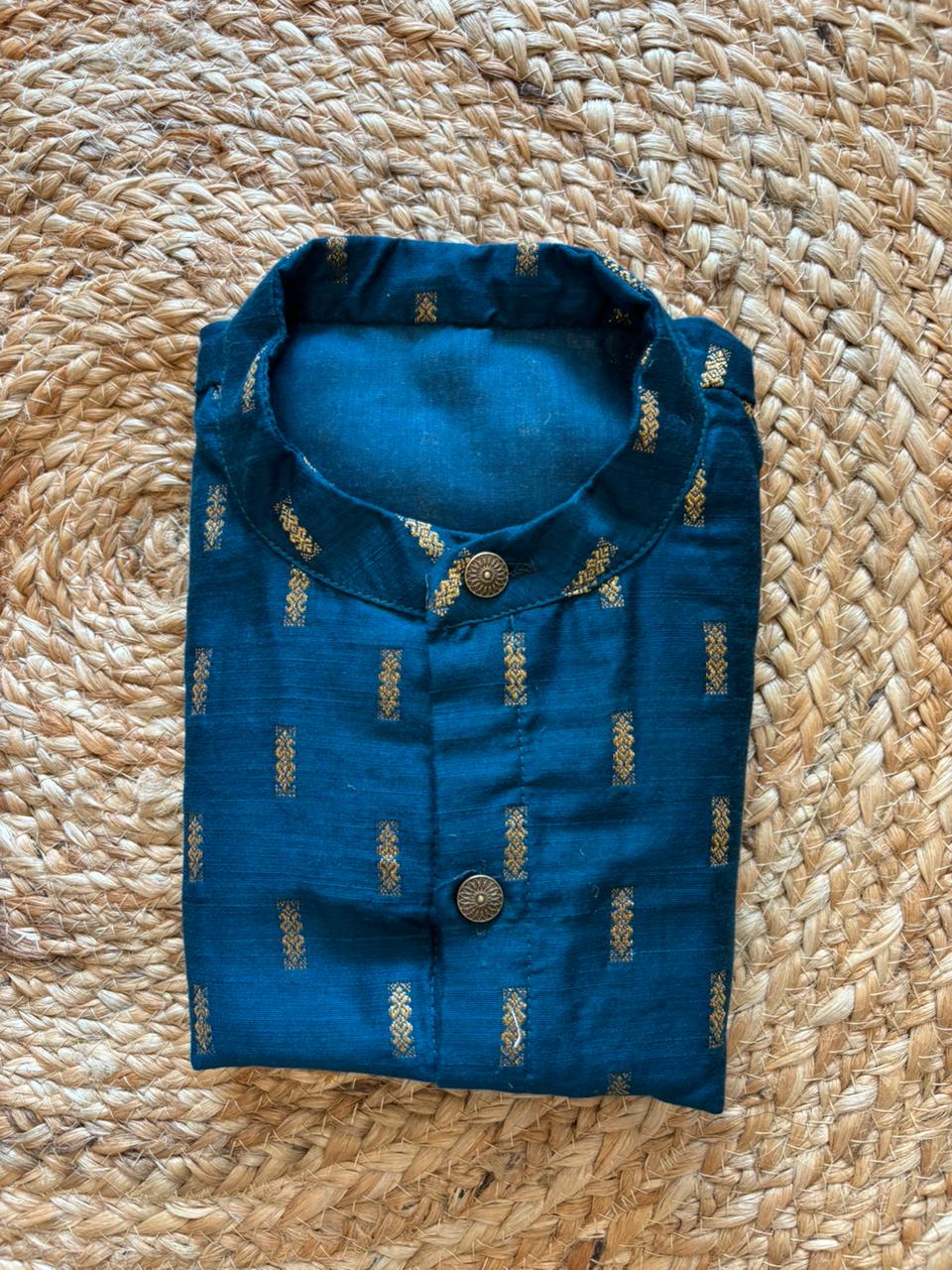 Dark green (slub) Traditional Kurta for baby boy ethnic top wear