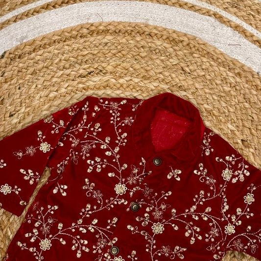 Red Velvet Kurta for baby boy ethnic top wear