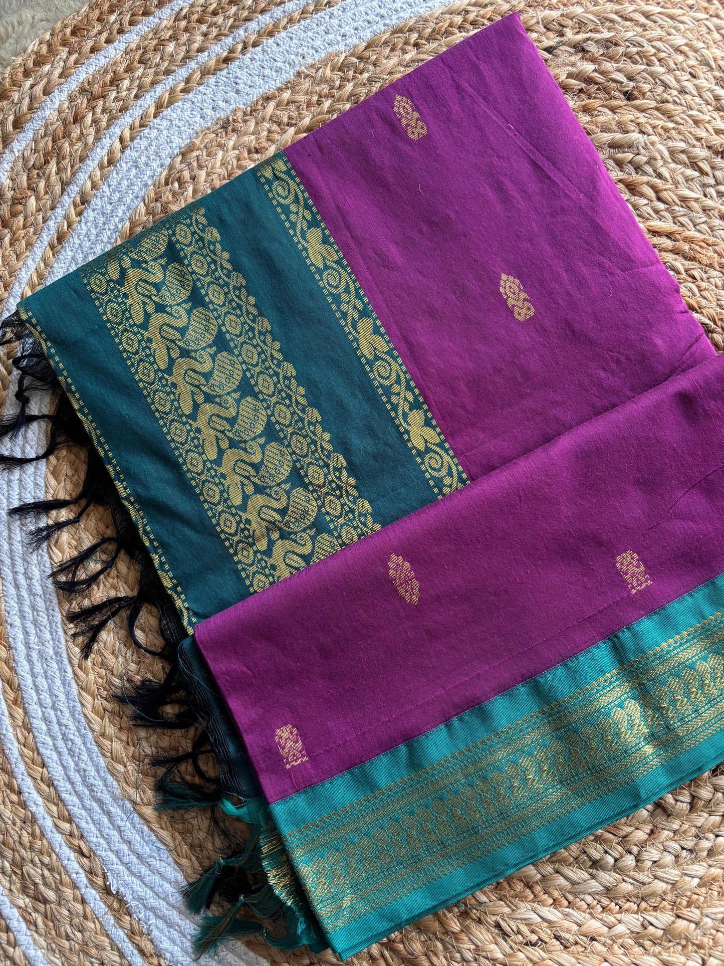 Traditional Pink and Bottle Green - Premium Cotton Silk Saree with Contrast Blouse