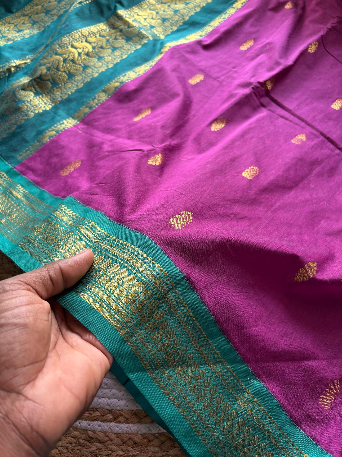 Traditional Pink and Bottle Green - Premium Cotton Silk Saree with Contrast Blouse