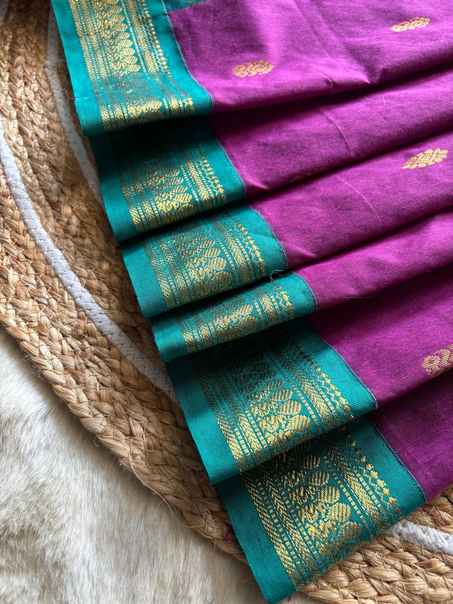 Traditional Pink and Bottle Green - Premium Cotton Silk Saree with Contrast Blouse