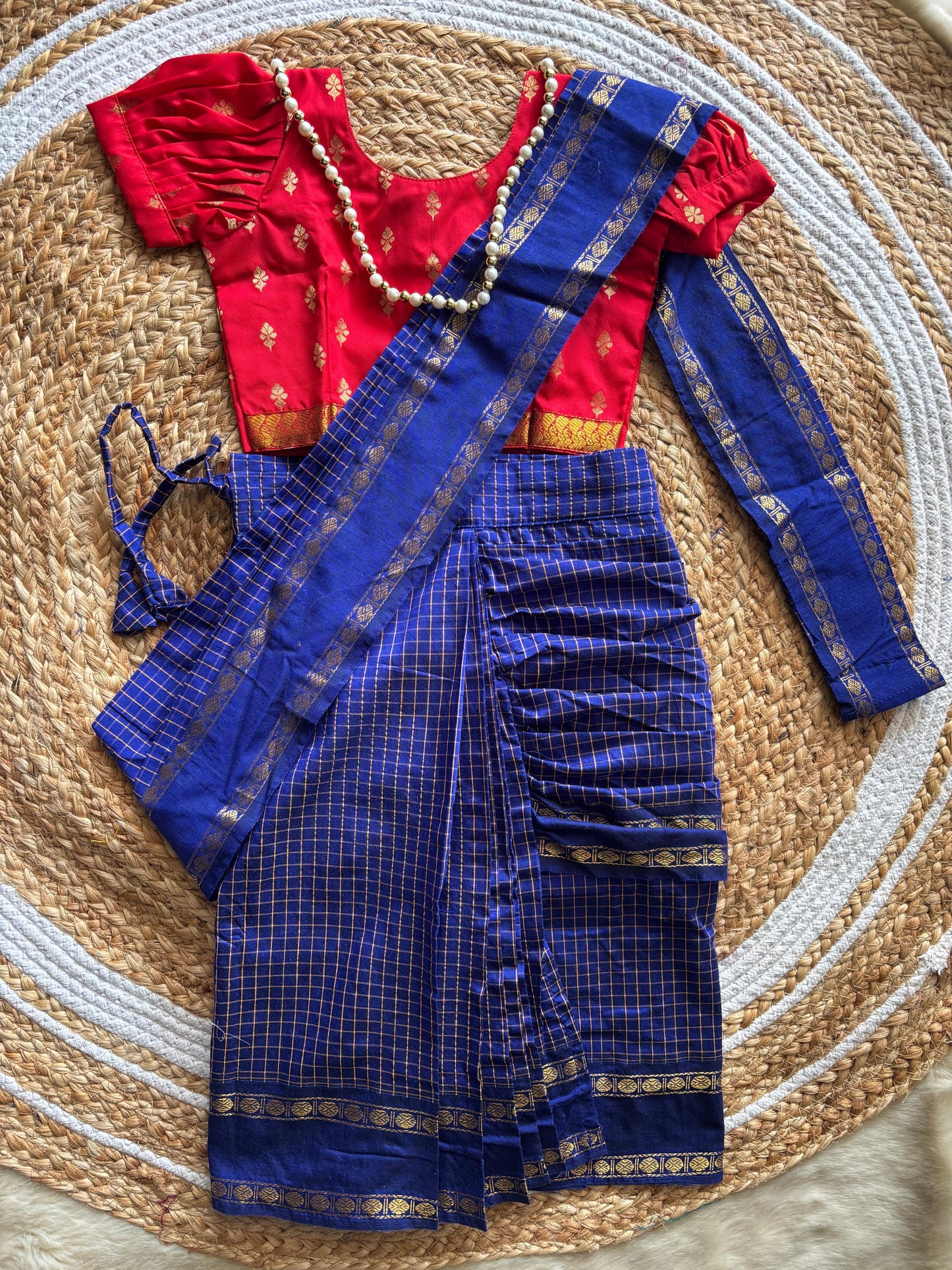 Checked blue and red - Ready to wear saree for kids Ethnic wear for baby girl