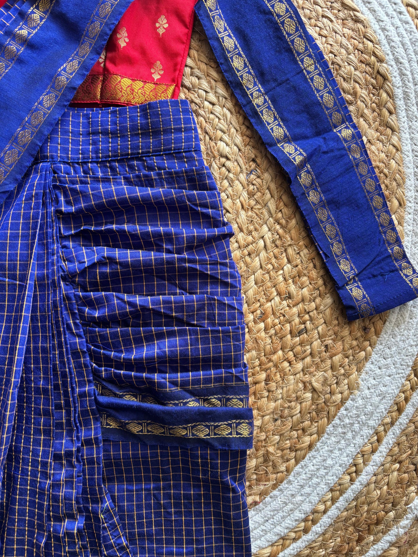 Checked blue and red - Ready to wear saree for kids Ethnic wear for baby girl