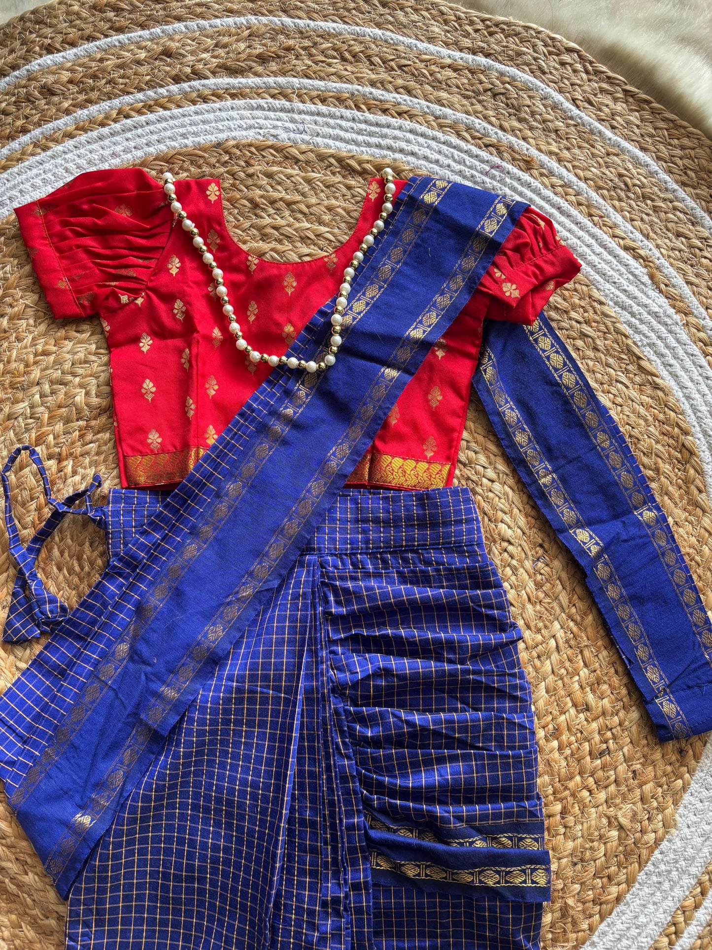 Checked blue and red - Ready to wear saree for kids Ethnic wear for baby girl