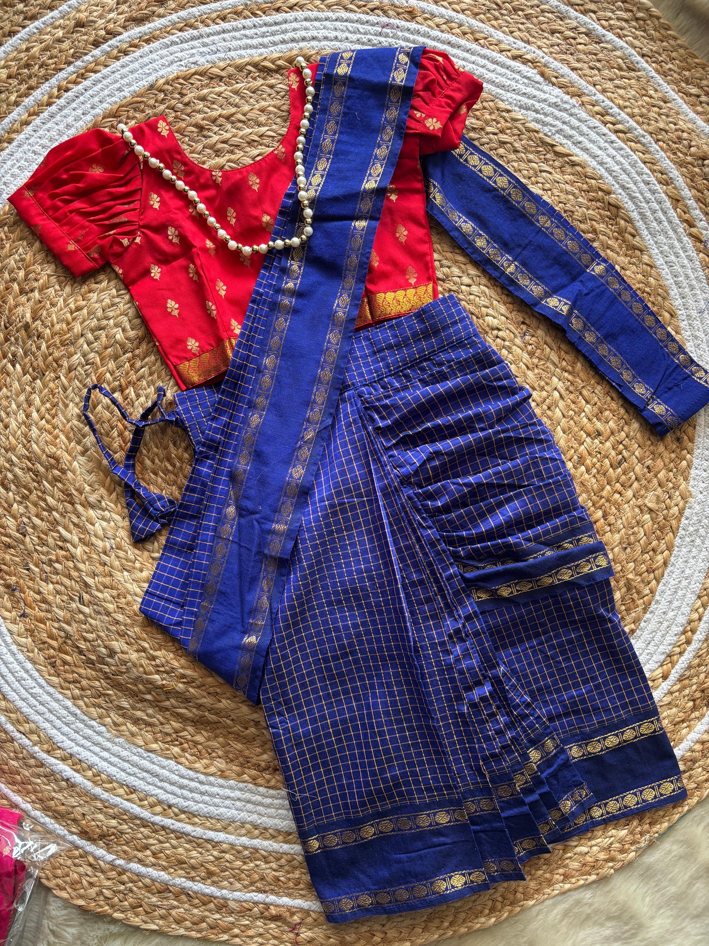 Checked blue and red - Ready to wear saree for kids Ethnic wear for baby girl