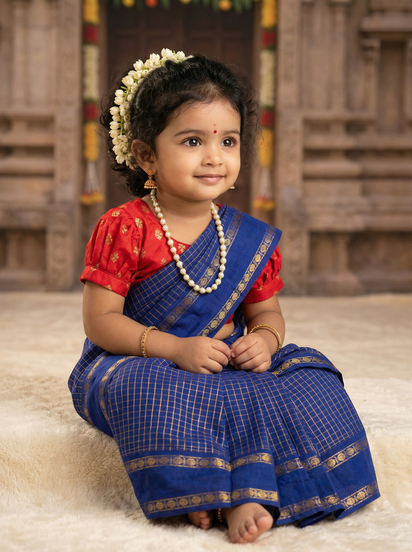 Checked blue and red - Ready to wear saree for kids Ethnic wear for baby girl