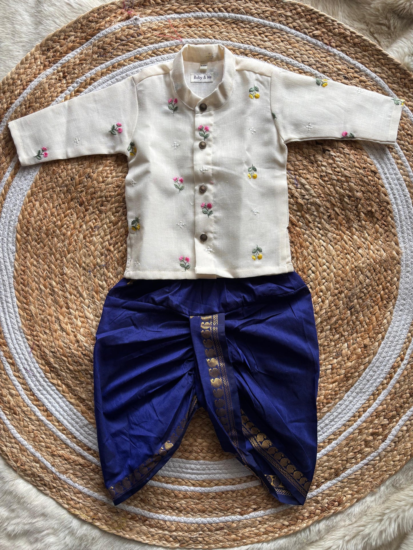 Pure Linen White with royal blue Kurta Dhoti ethnic wear for baby boy