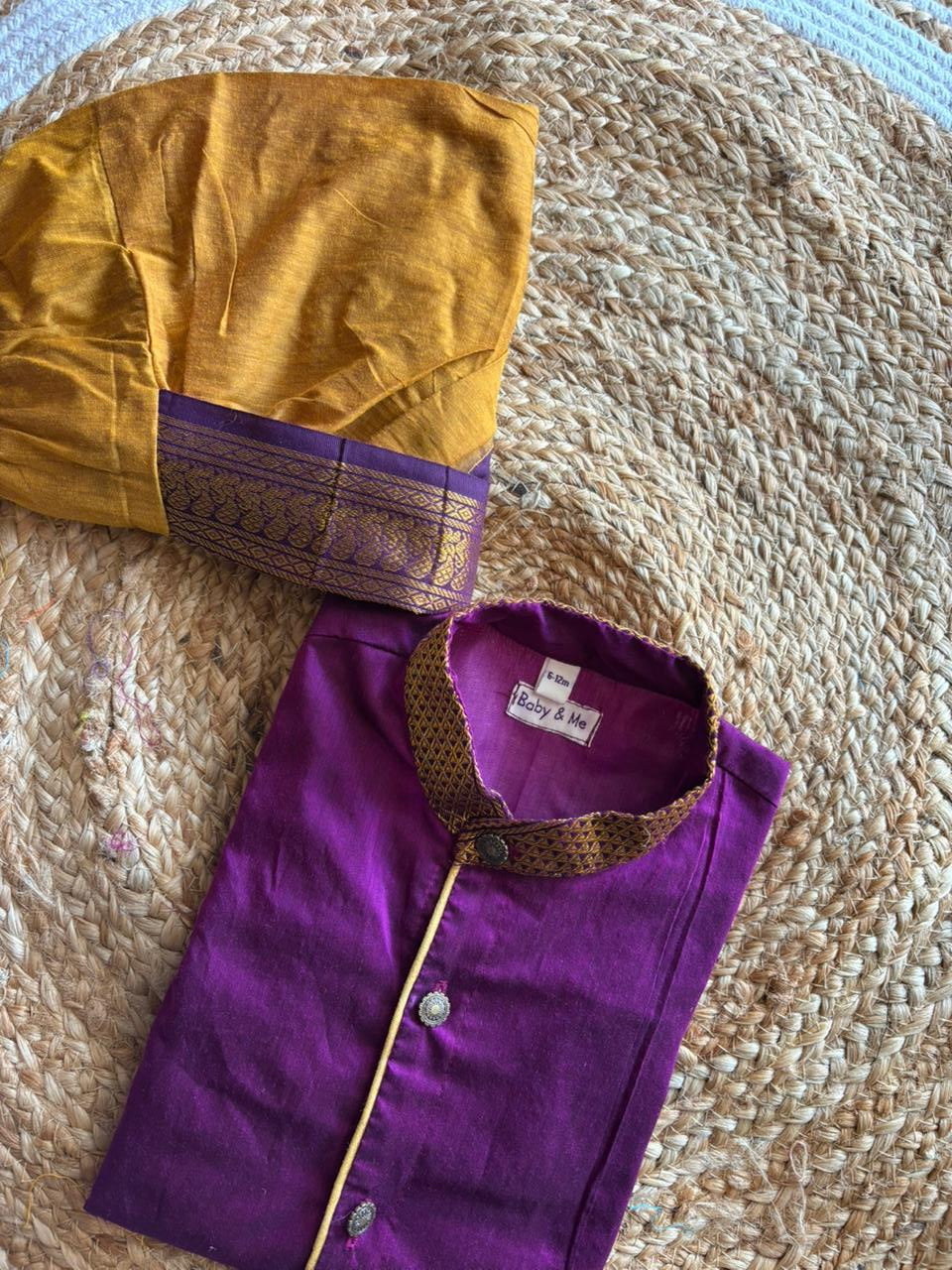 Turmeric Yellow and wine kurta dhoti ethnic dress for baby boy