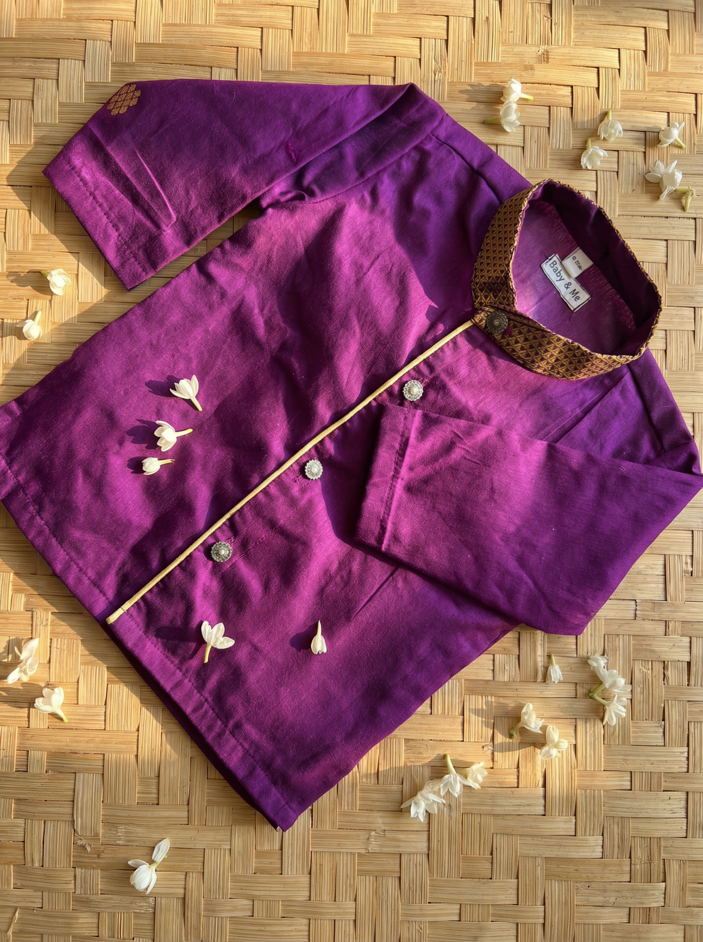 Checked Turmeric Yellow and wine kurta dhoti ethnic dress for baby boy