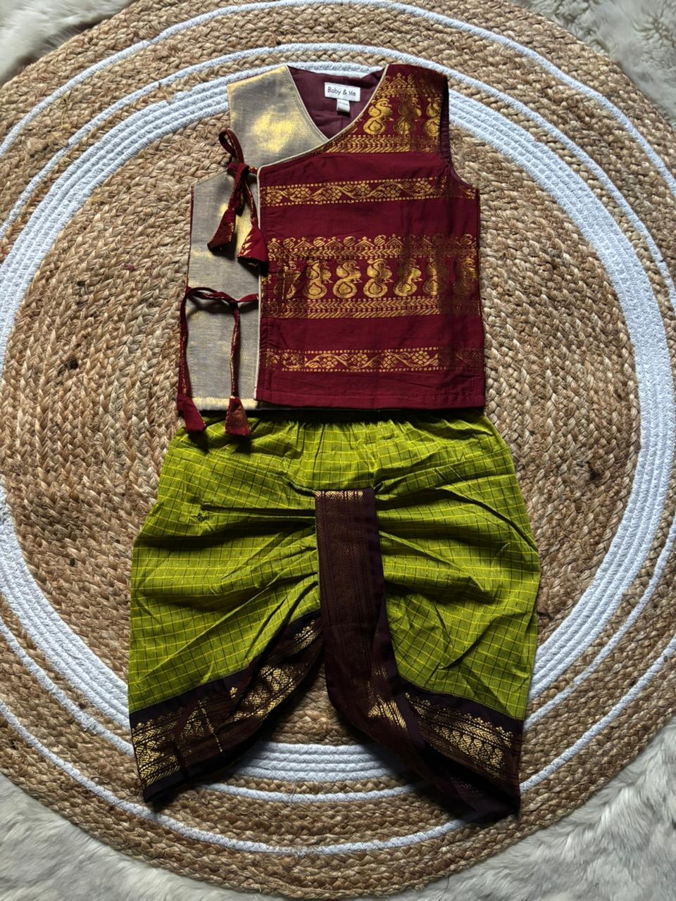 Maroon Angrakha with dhoti - ethnic wear for baby boy