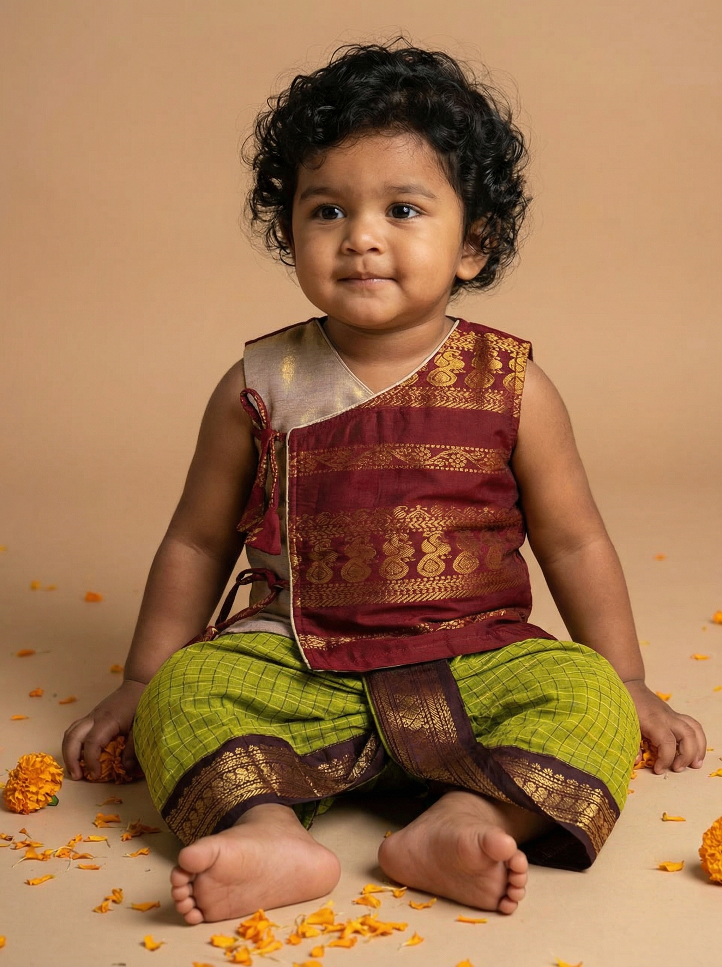 Maroon Angrakha with dhoti - ethnic wear for baby boy