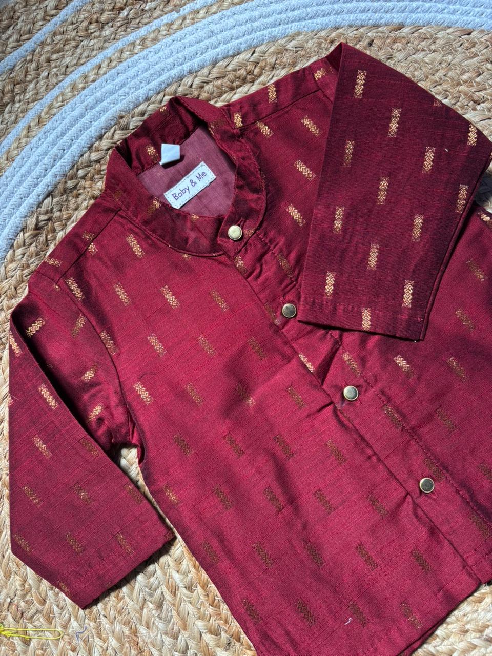 Maroon kurta and Gold Dhoti for Boys – Traditional Ethnic Wear for Baby Boy
