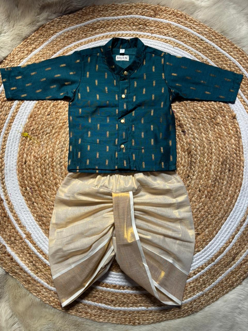 Traditional Blue and Gold Kurta Dhoti for Boys – Traditional Ethnic Wear for Baby Boy