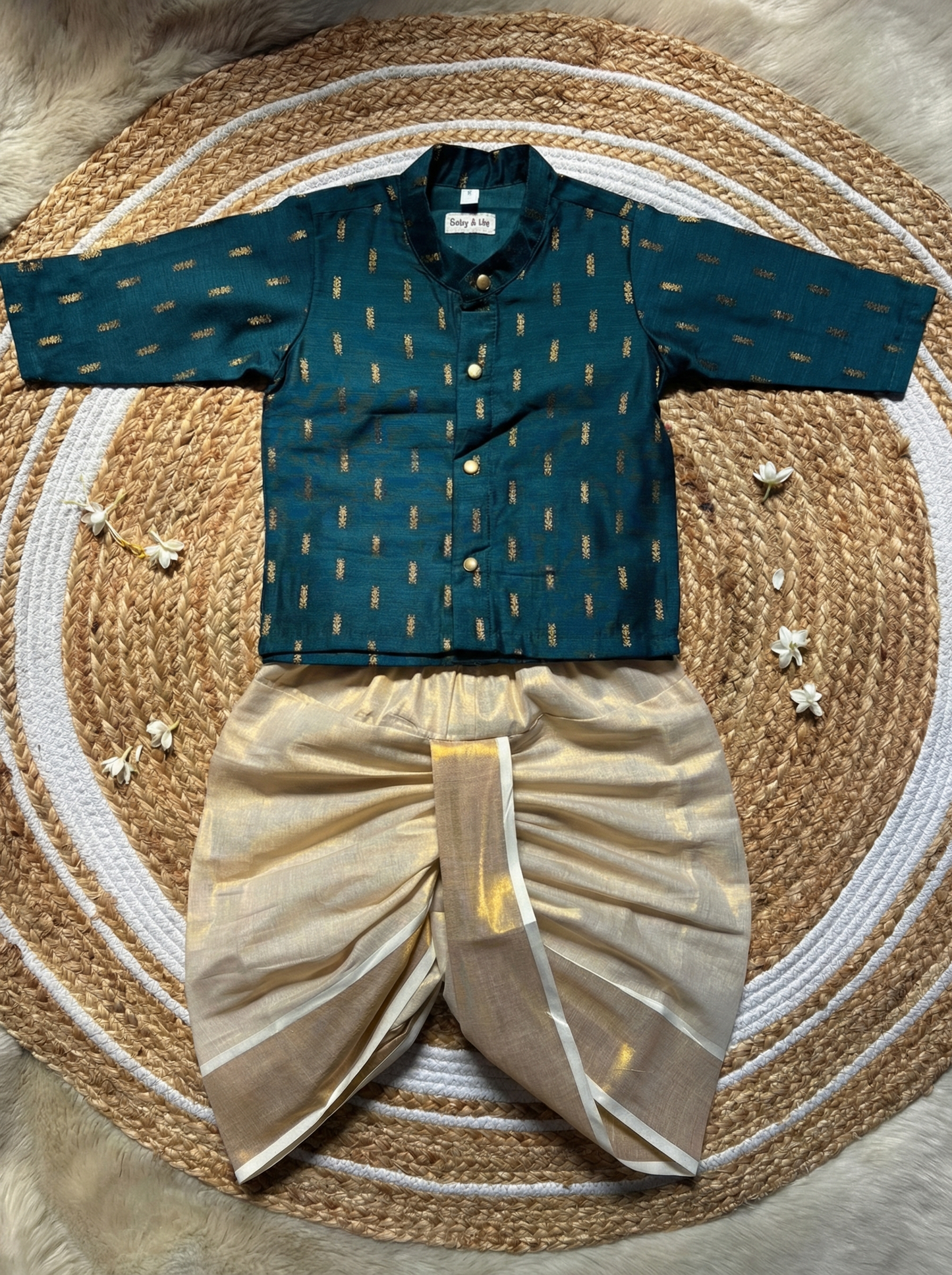 Traditional Blue and Gold Kurta Dhoti for Boys – Traditional Ethnic Wear for Baby Boy