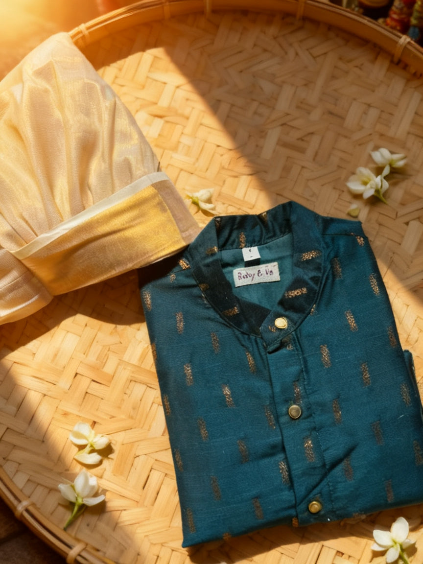 Traditional Blue and Gold Kurta Dhoti for Boys – Traditional Ethnic Wear for Baby Boy