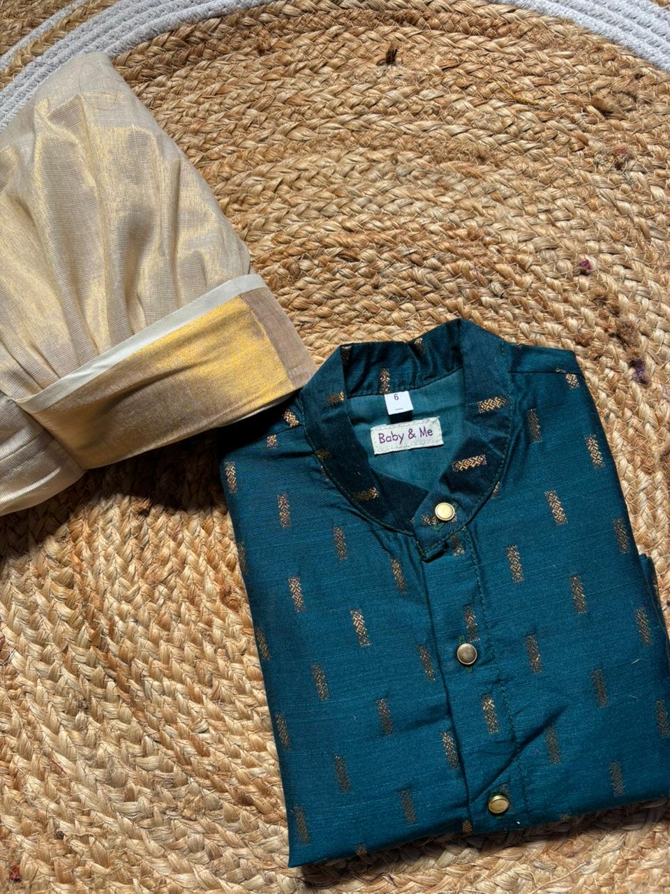 Traditional Blue and Gold Kurta Dhoti for Boys – Traditional Ethnic Wear for Baby Boy