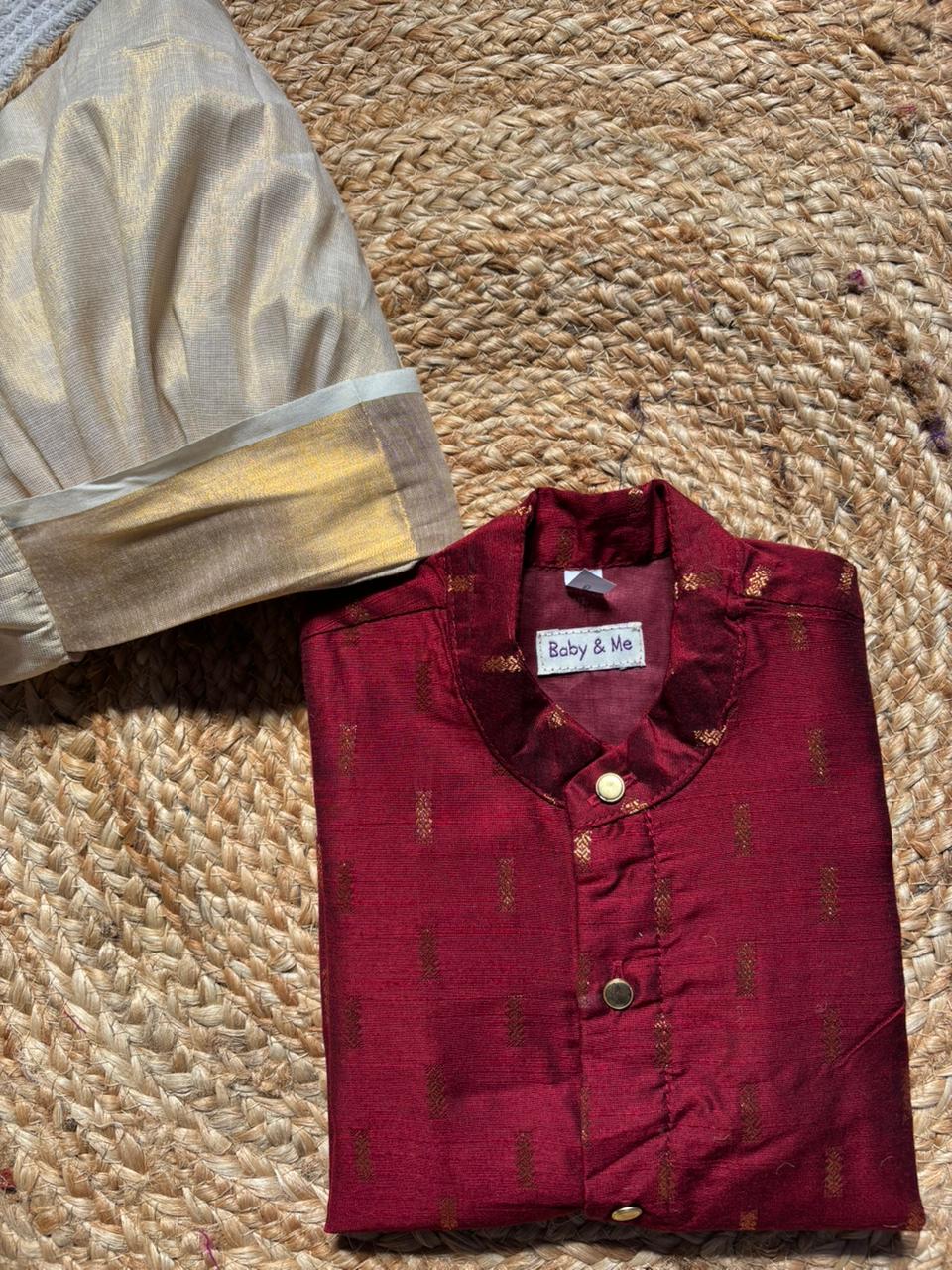 Maroon kurta and Gold Dhoti for Boys – Traditional Ethnic Wear for Baby Boy