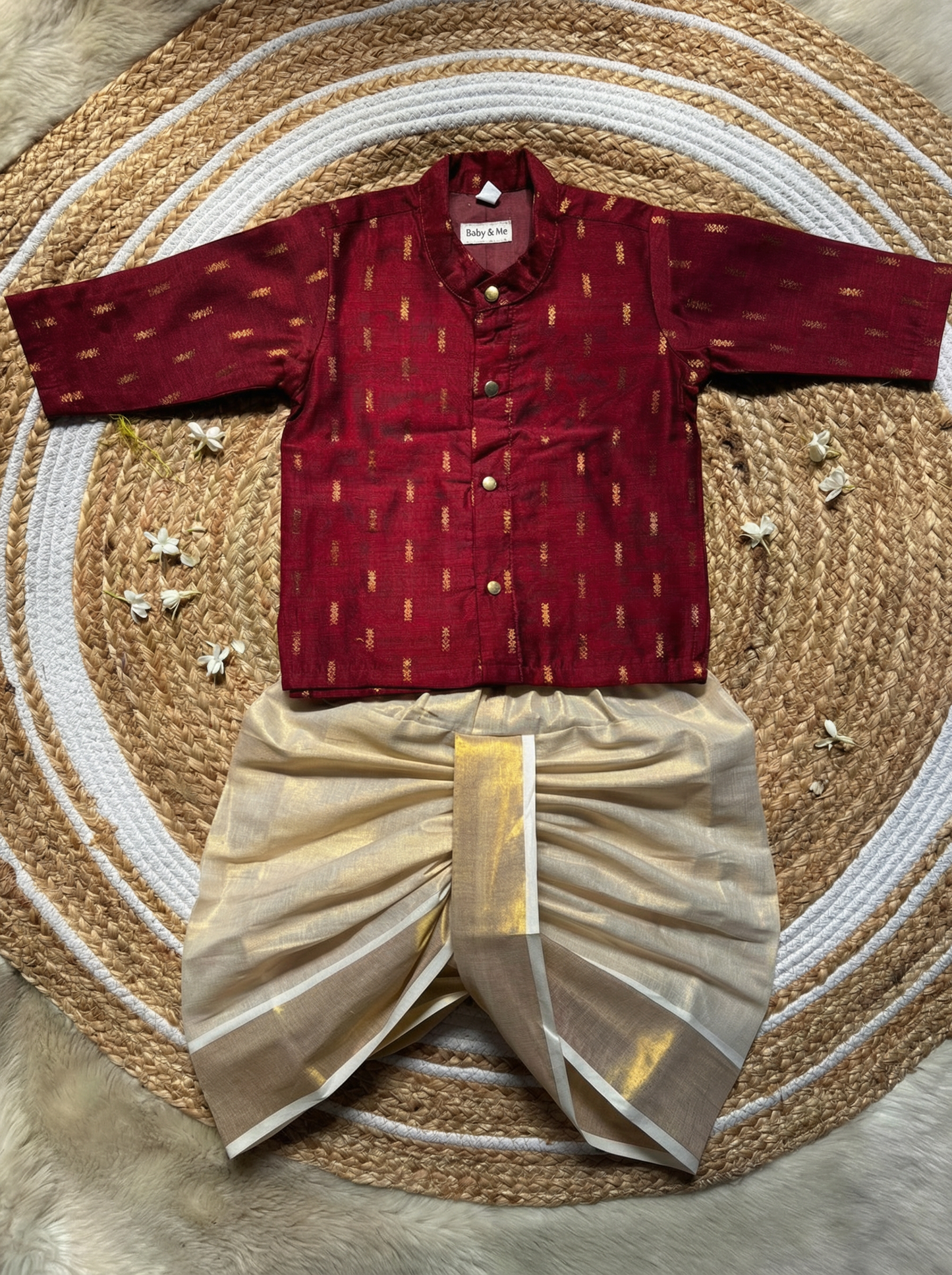 Maroon kurta and Gold Dhoti for Boys – Traditional Ethnic Wear for Baby Boy