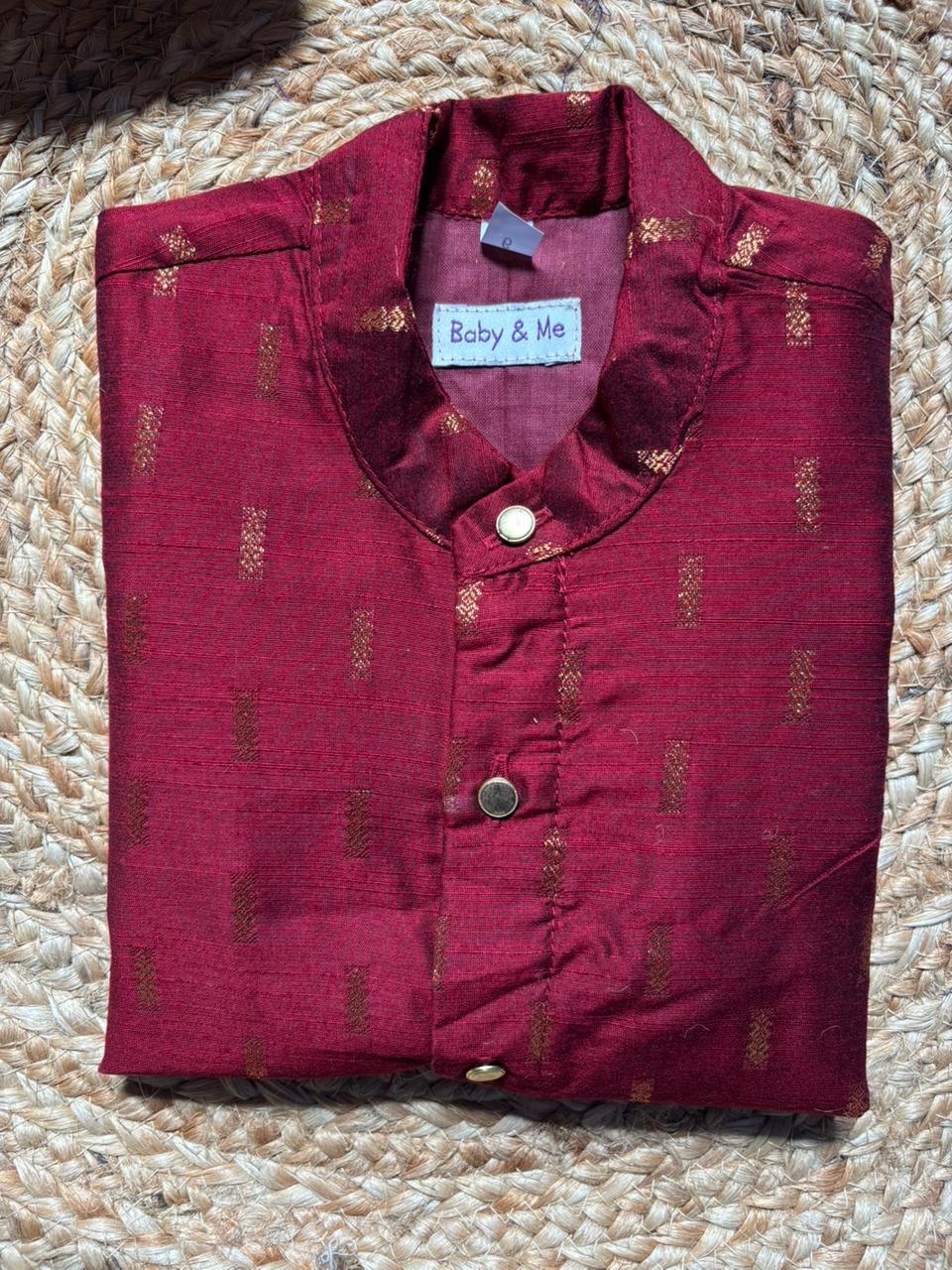 Maroon kurta and Gold Dhoti for Boys – Traditional Ethnic Wear for Baby Boy