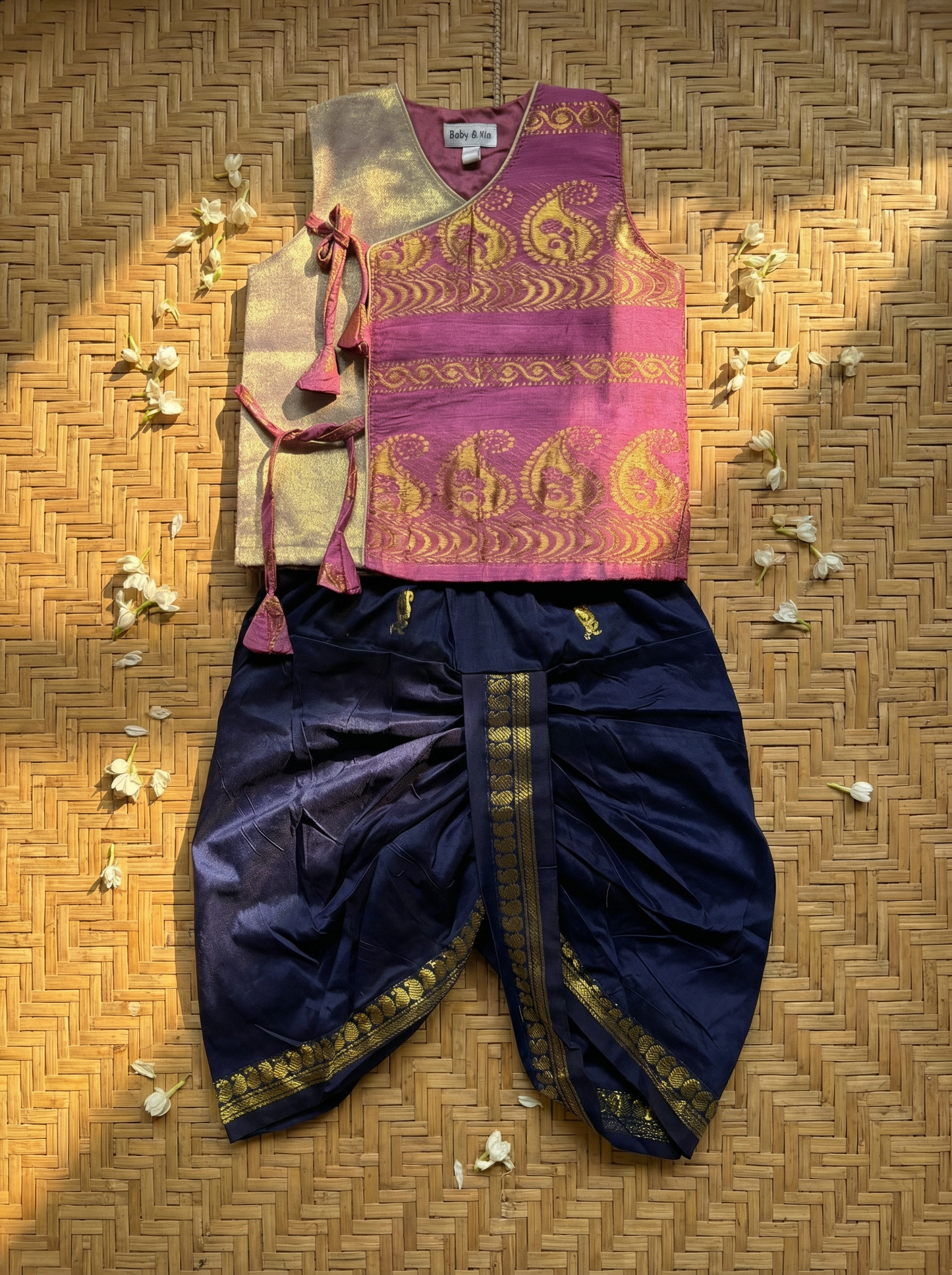 Onion pink Angrakha Kurta with dhoti - Cotton Silk ethnic wear for baby boy