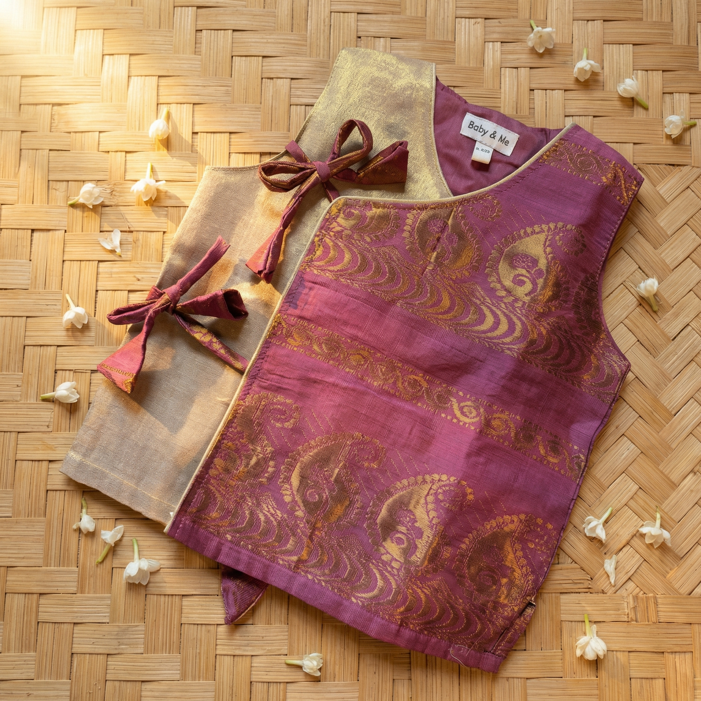 Onion pink angrakha cotton silk kurta top baby boy ethnic wear