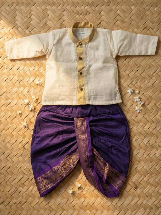 Tissue gold kurta with dhoti ethnic wear for baby boy