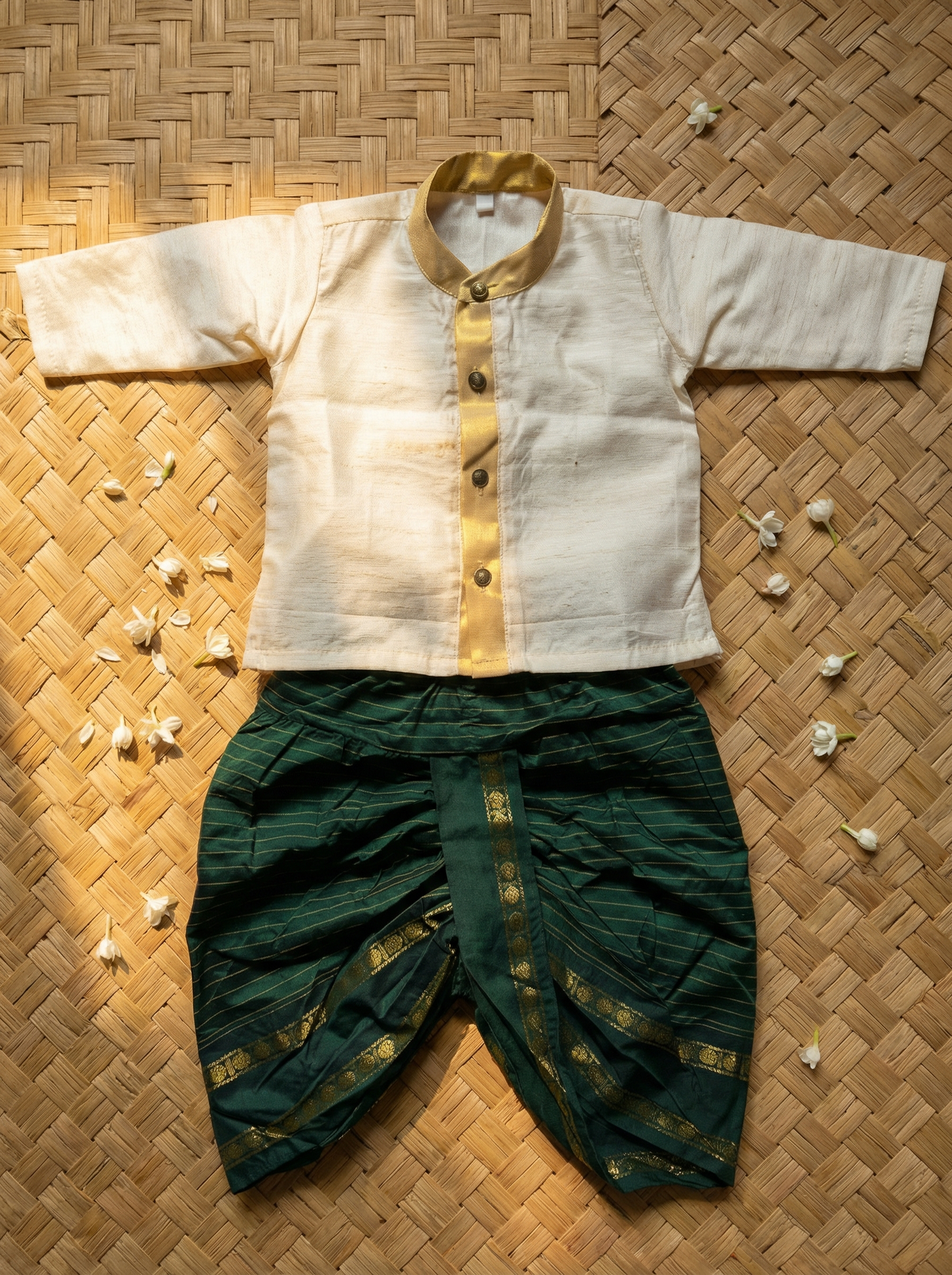 Tissue gold kurta with dhoti ethnic wear for baby boy