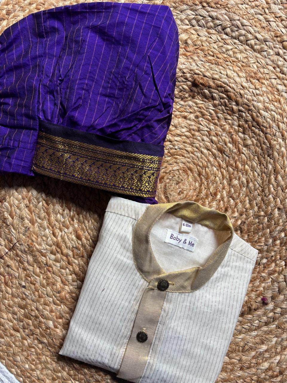 Tissue gold kurta with dhoti ethnic wear for baby boy