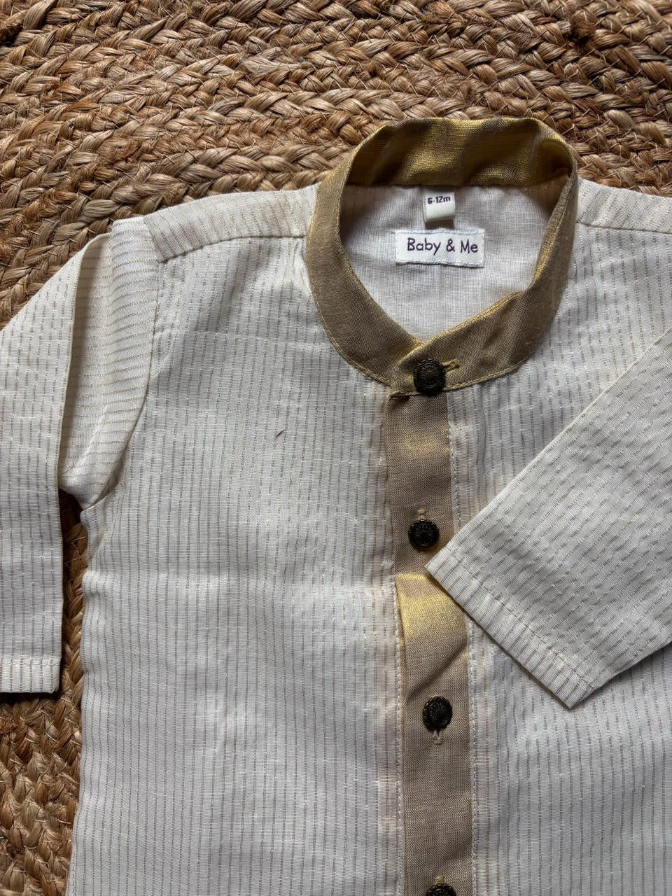 white with gold tissue Kurta for baby boy ethnic top wear
