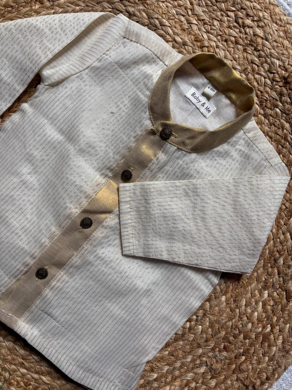 white with gold tissue Kurta for baby boy ethnic top wear