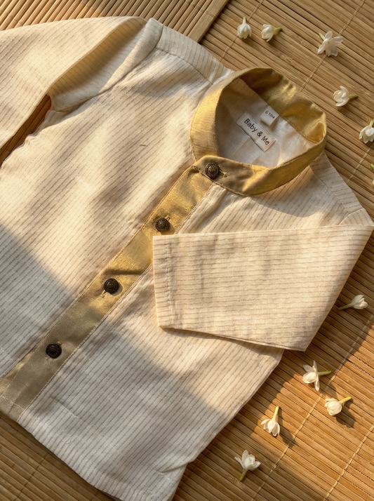 white with gold tissue Kurta for baby boy ethnic top wear