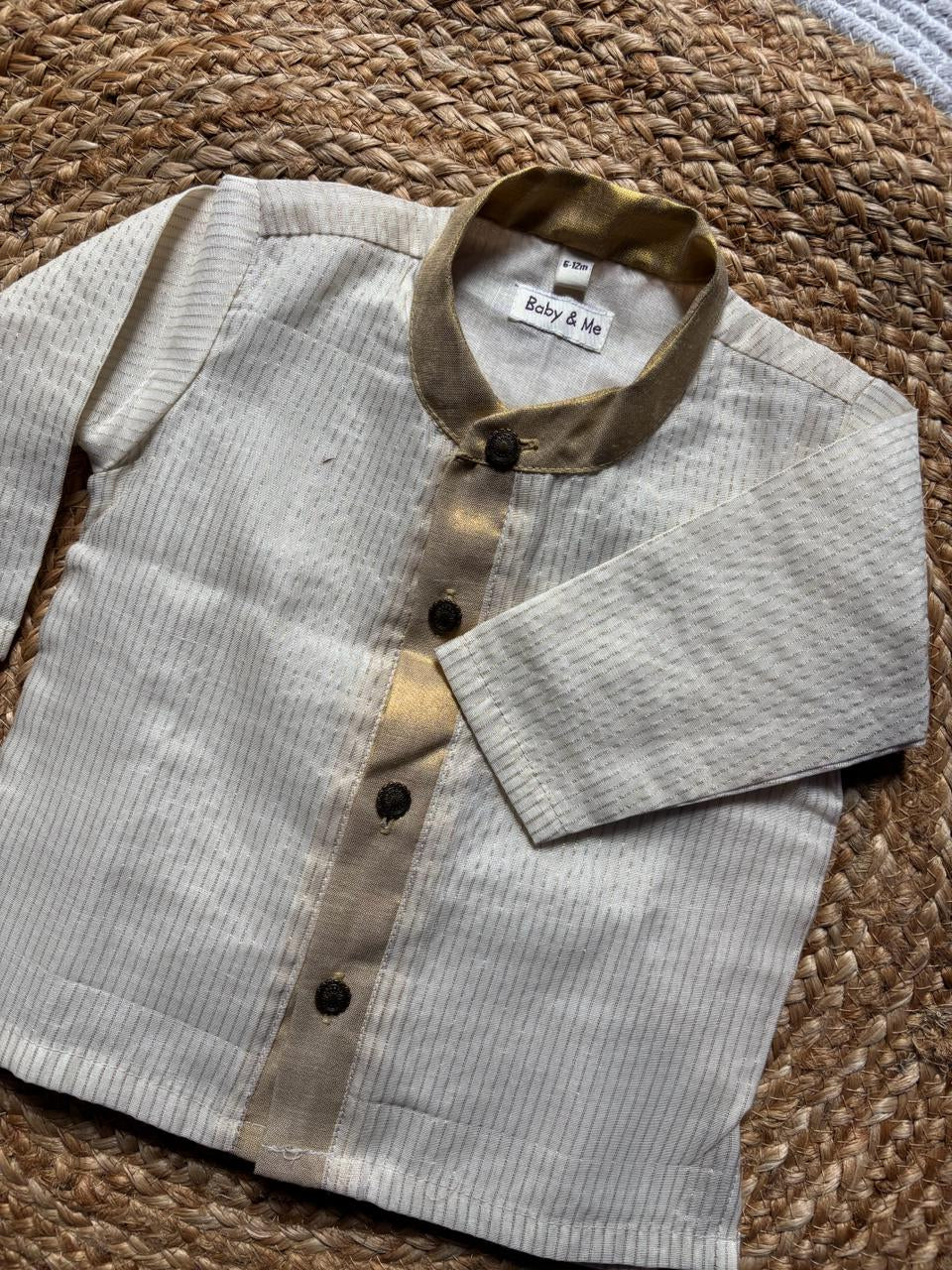 white with gold tissue Kurta for baby boy ethnic top wear