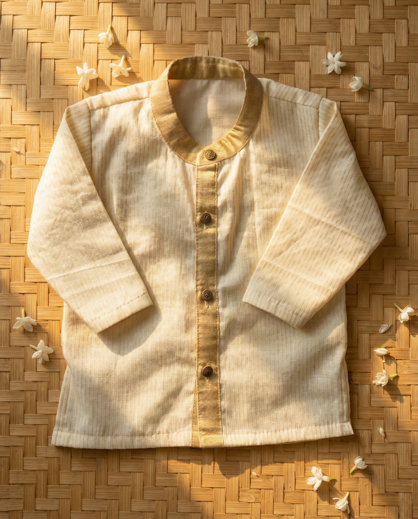 white with gold tissue Kurta for baby boy ethnic top wear