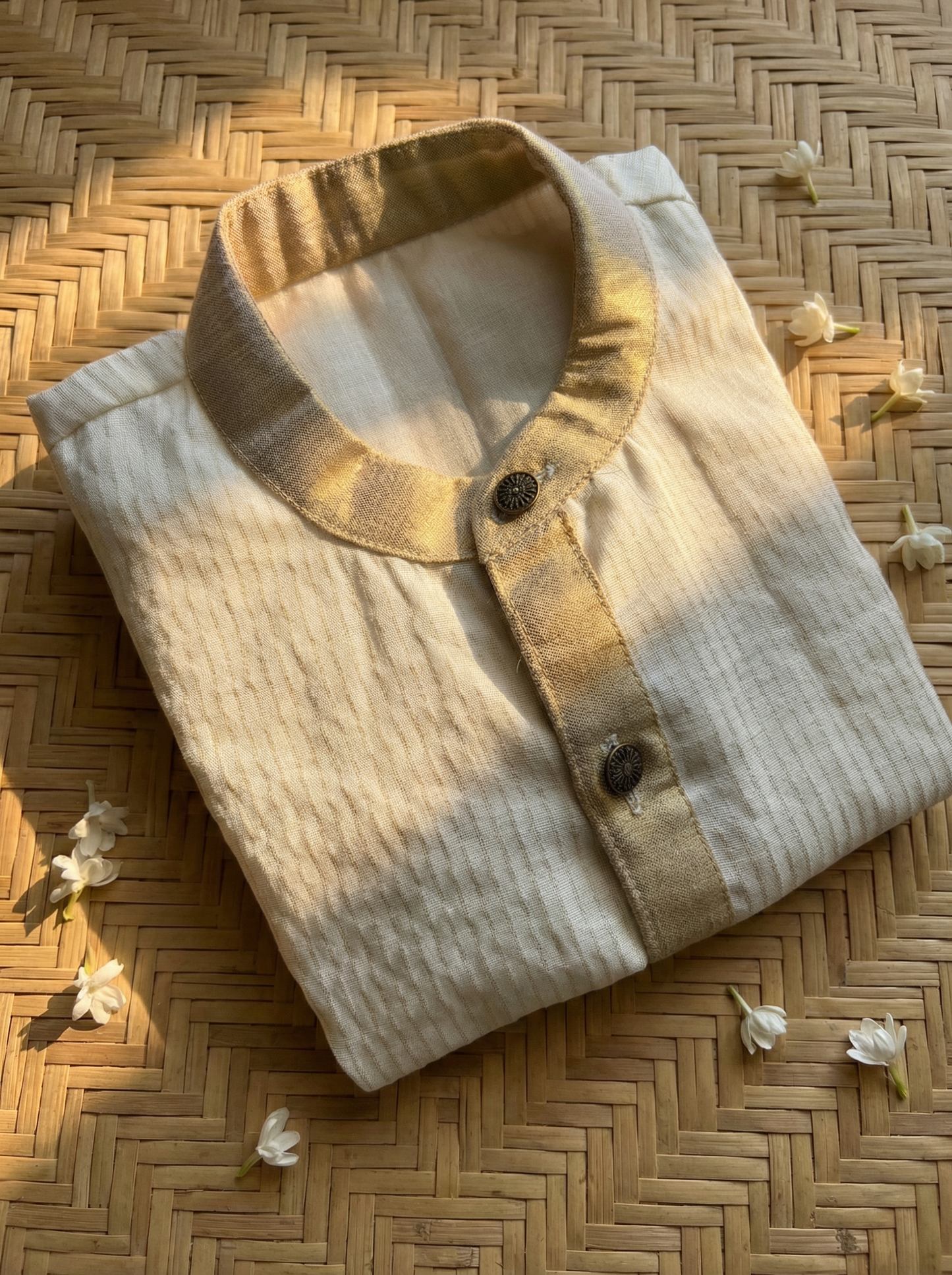 white with gold tissue Kurta for baby boy ethnic top wear