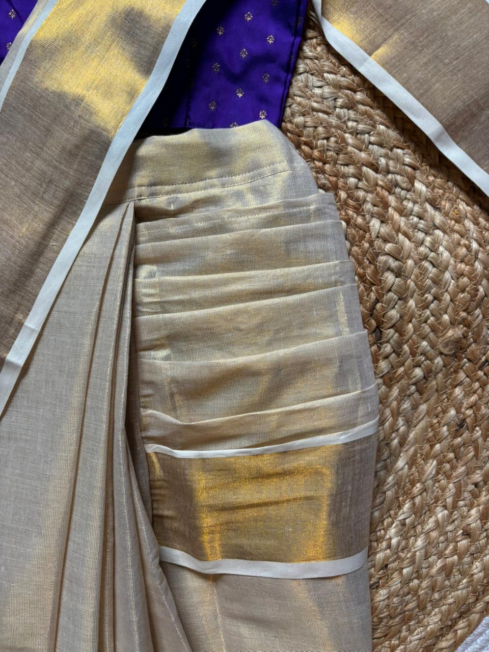 Reshme Gold and violet - Ready to wear Kerala kasavu saree for kids Ethnic wear for baby girl