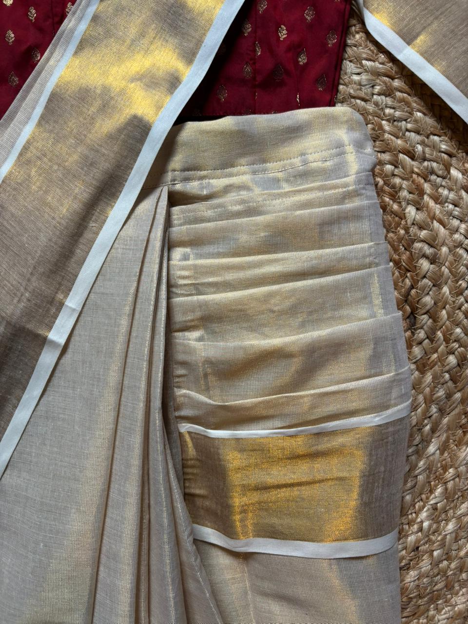 Reshme Gold and Maroon - Ready to wear Kerala kasavu saree for kids Ethnic wear for baby girl