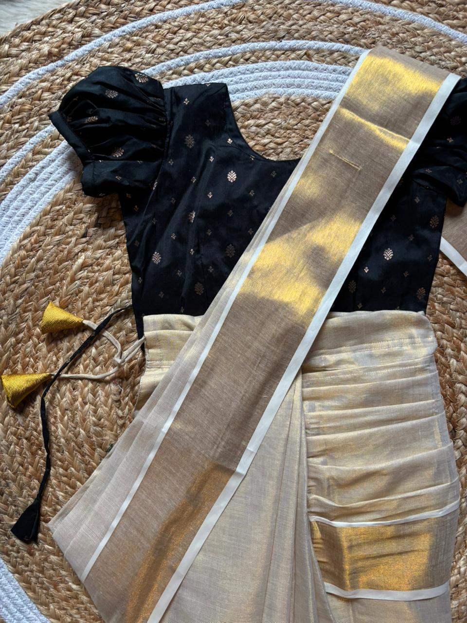 Reshme Gold and Black - Ready to wear Kerala kasavu saree for kids Ethnic wear for baby girl