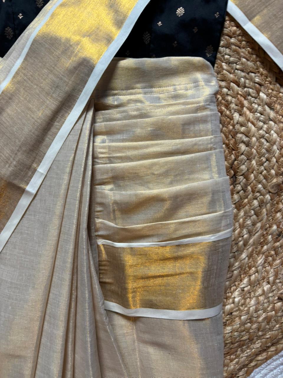 Reshme Gold and Black - Ready to wear Kerala kasavu saree for kids Ethnic wear for baby girl