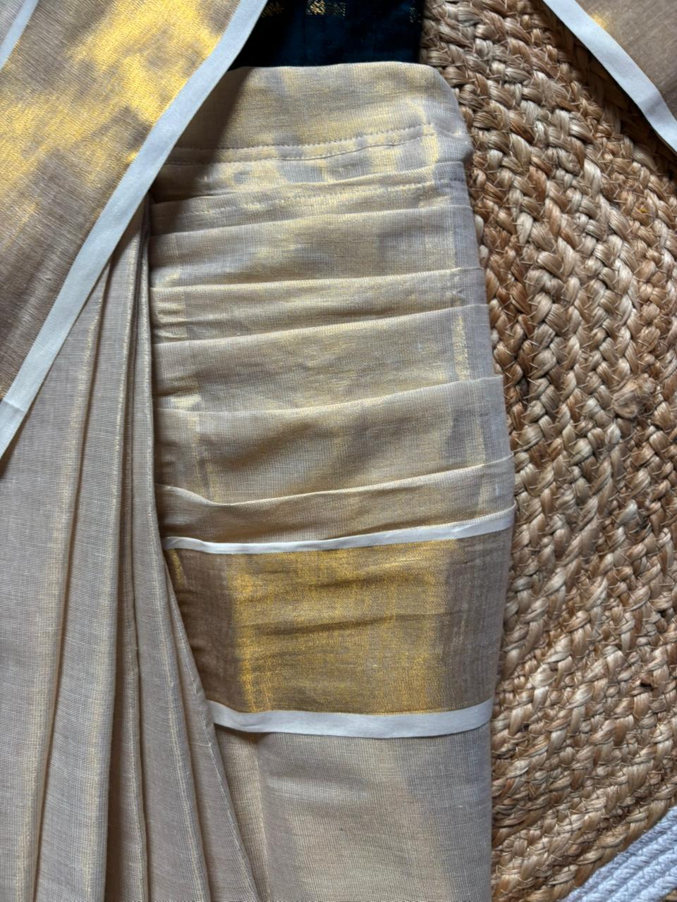 Reshme Gold and Peacock green - Ready to wear Kerala kasavu saree for kids Ethnic wear for baby girl