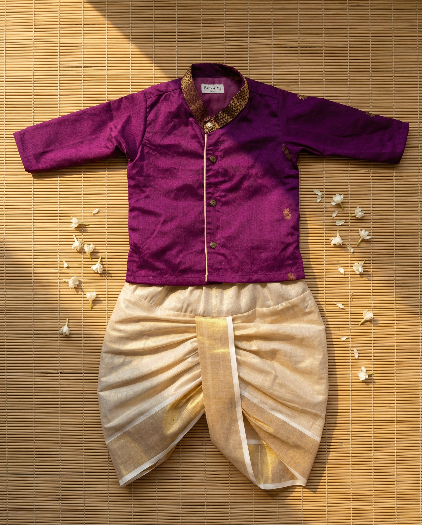 Wine and gold Kurta Dhoti ethnic wear for baby boy