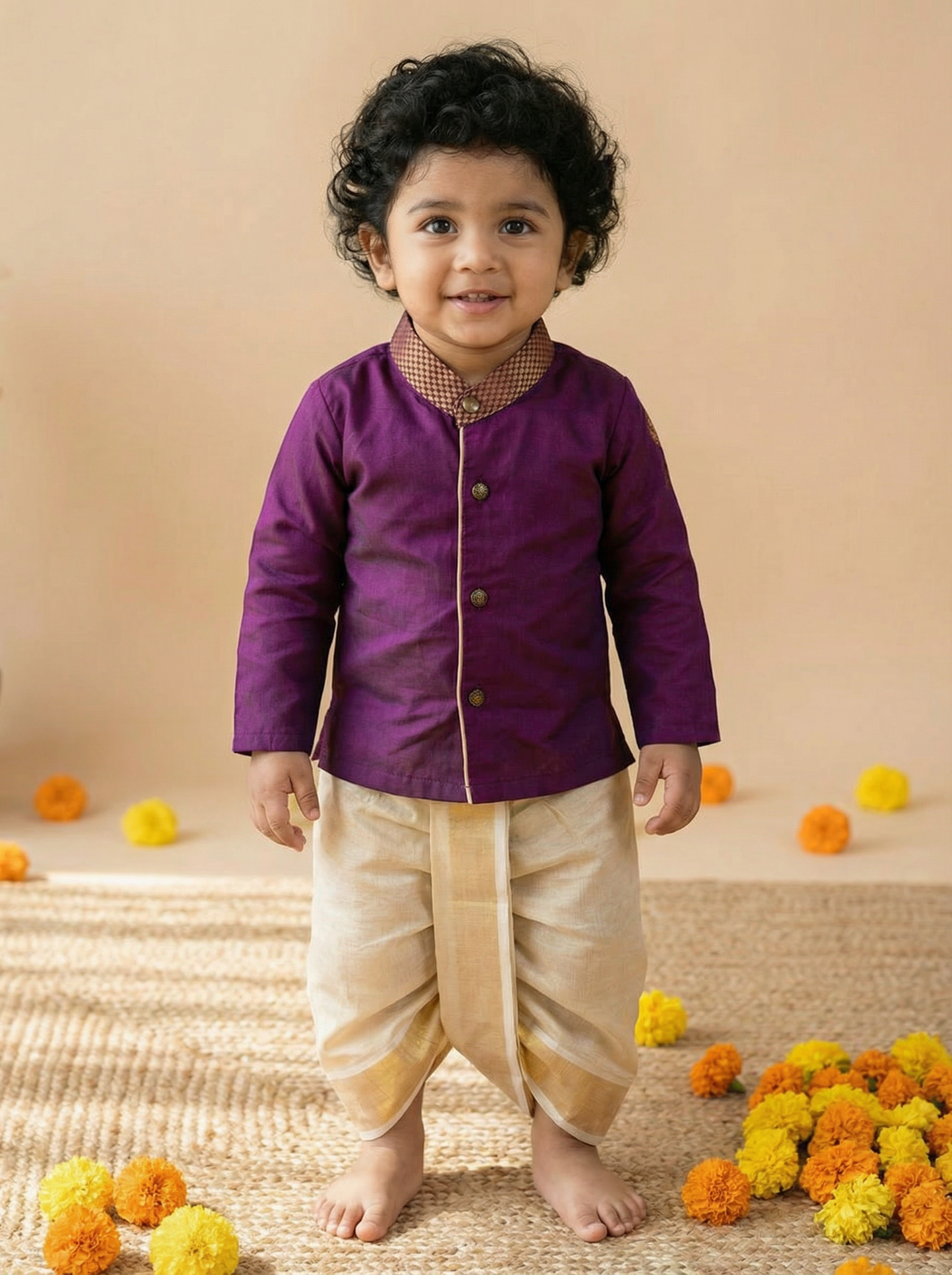 Wine and gold Kurta Dhoti ethnic wear for baby boy