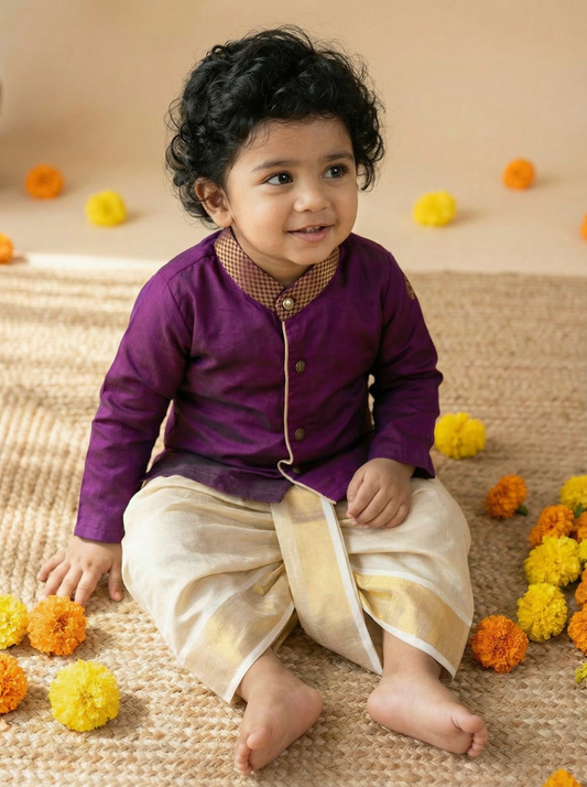 Wine and gold Kurta Dhoti ethnic wear for baby boy