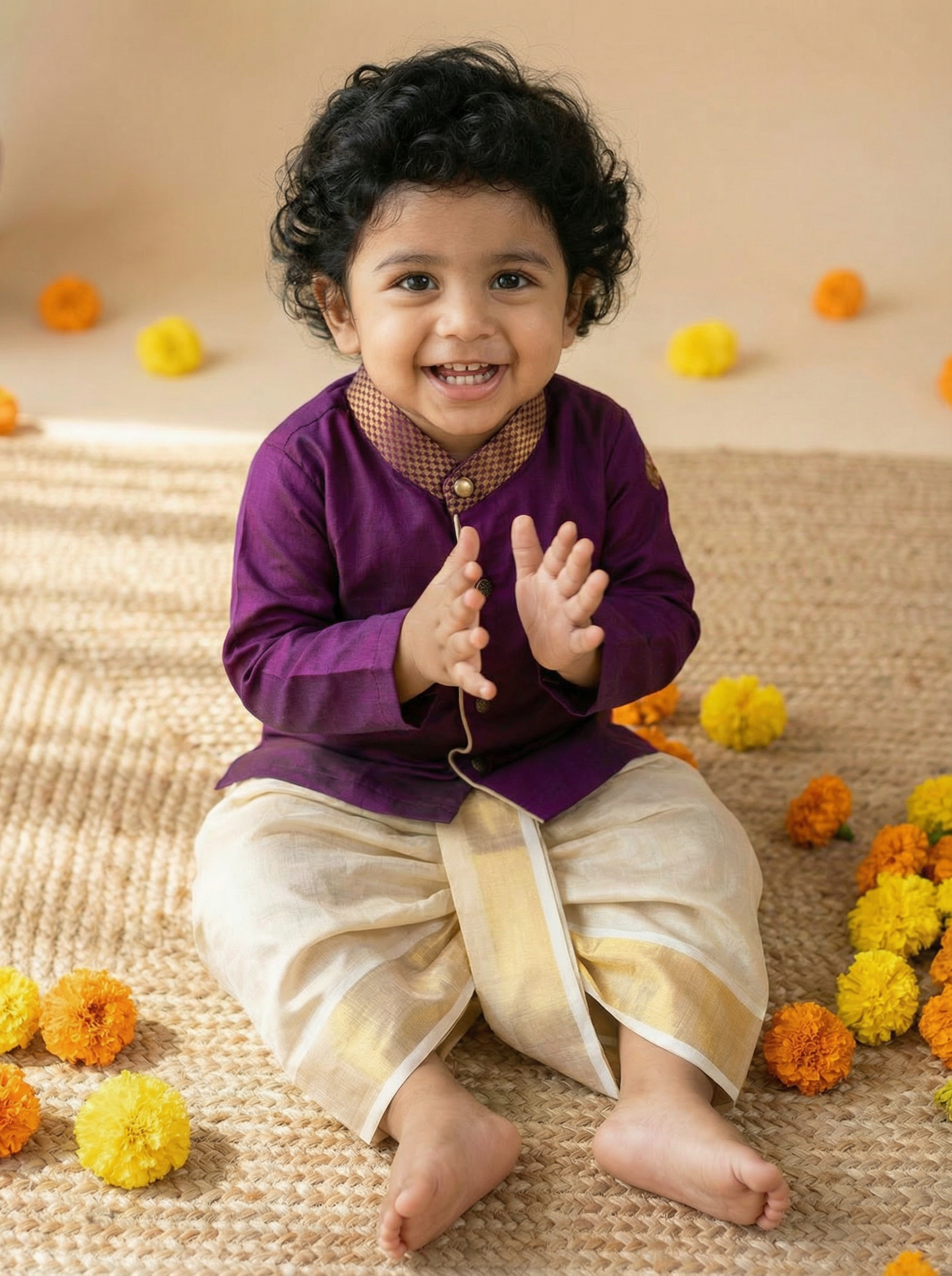 Wine and gold Kurta Dhoti ethnic wear for baby boy