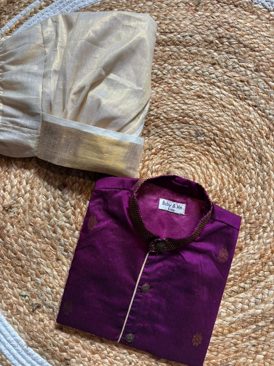 Wine and gold Kurta Dhoti ethnic wear for baby boy